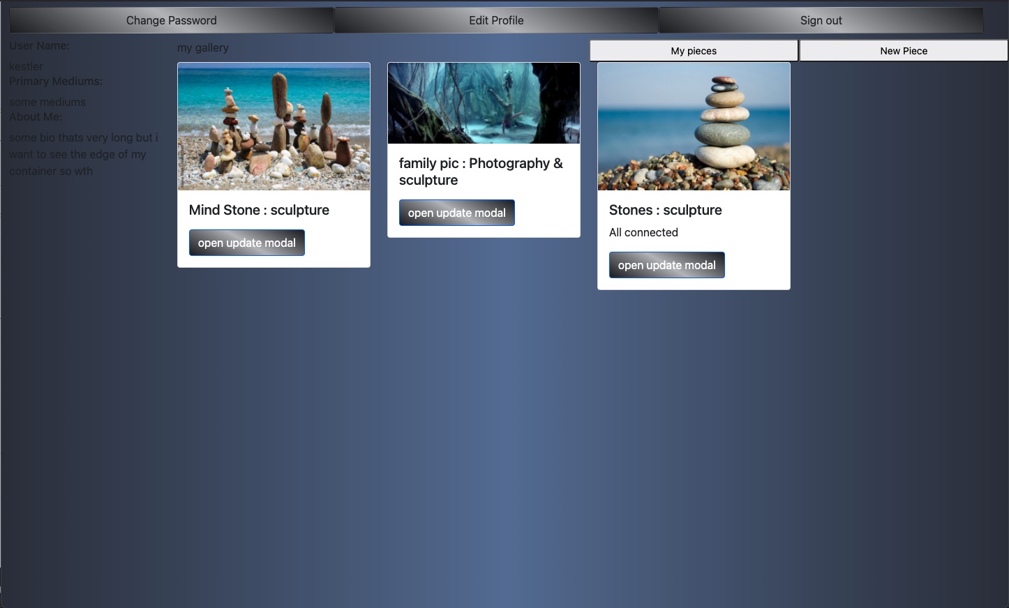 Screenshot of Gallery Site Landing Page